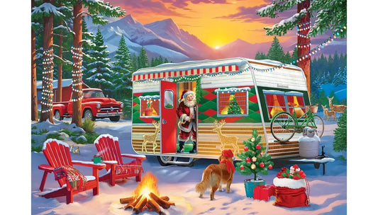 Christmas Camping Trailer Tin