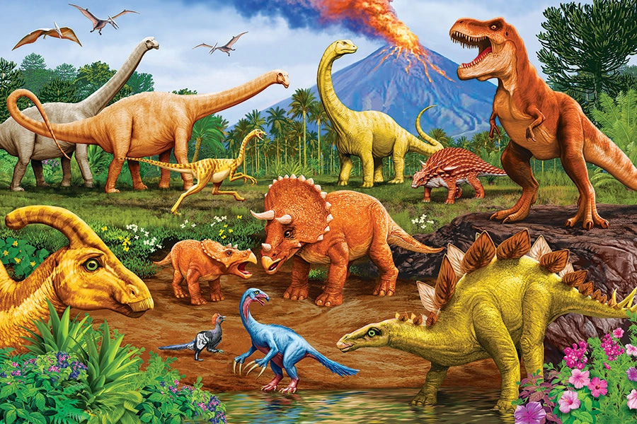 Dinos 35-Piece Cobble Hill Floor Puzzle with Rope Handle