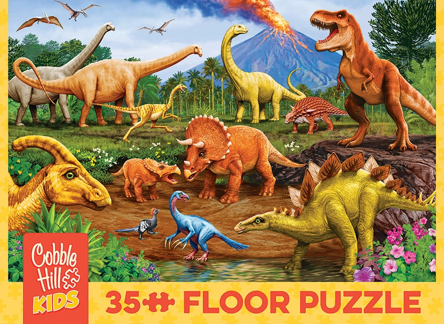 Dinos 35-Piece Cobble Hill Floor Puzzle with Rope Handle